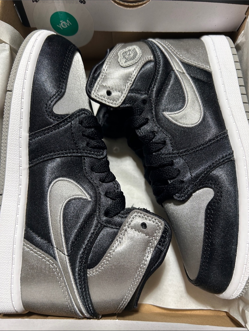 Nike Black and Silver High-Top Satin Sneakers